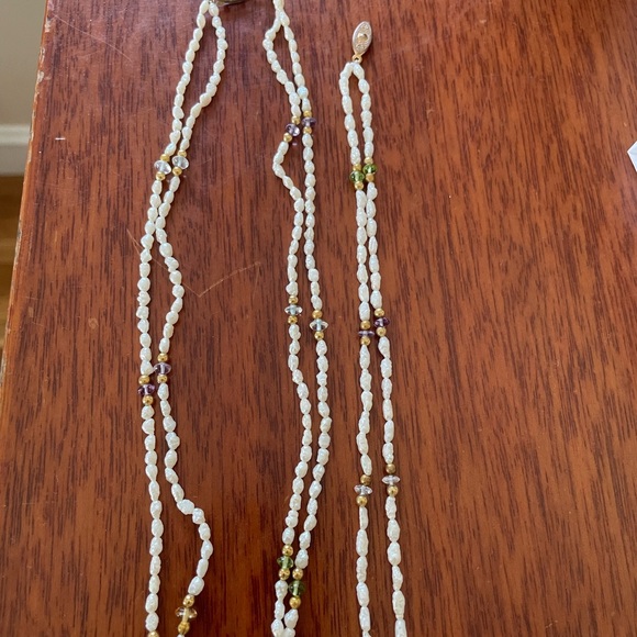 Freshwater Rice Pearl & Semiprecious Beaded Necklace & Bracelet Set - Picture 3 of 8
